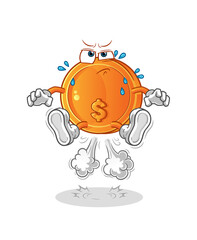  dollar coin fart jumping illustration. character vector