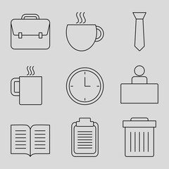 briefcase and office icon set, line style