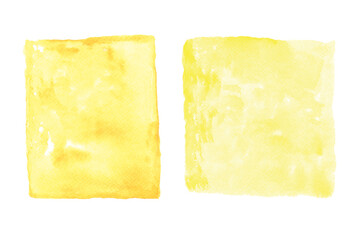 Illustraion watercolour design background, Yellow  square shape watercolor painting textured on white paper isolated on white background