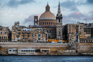 Fototapeta na wymiar The port of Valletta, the small capital of the Mediterranean island of Malta