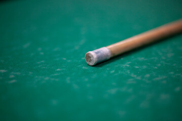 Game of billiards. Billiard accessories. Details of sports billiards.