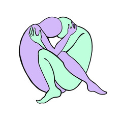 Couple , sitting and holding each other in a tight embrace. Vector image able to be recoloured and scalable.