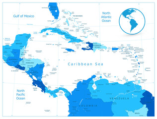 Blue Map of the Caribbean
