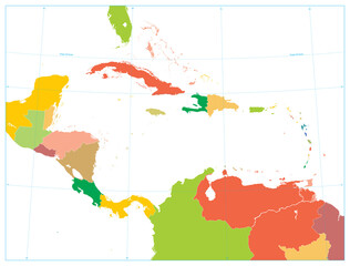 Political Map of the Caribbean isolated on white. No text