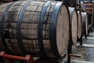 Bourbon barrels wait for transportation