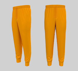 Blank joggers mockup, front and side views. Sweatpants. 3d rendering, 3d illustration.