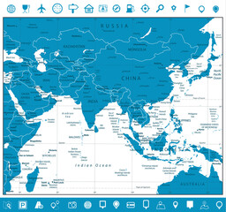 South Asia Map and Navigation Icons