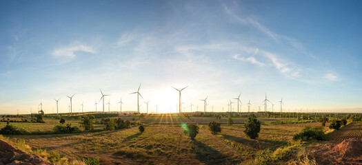 Wind turbines are alternative electricity sources, the concept of sustainable resources, Beautiful...