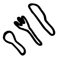 Icon set fork spoon and knife, tableware painted in black and white on a white background. Vector image