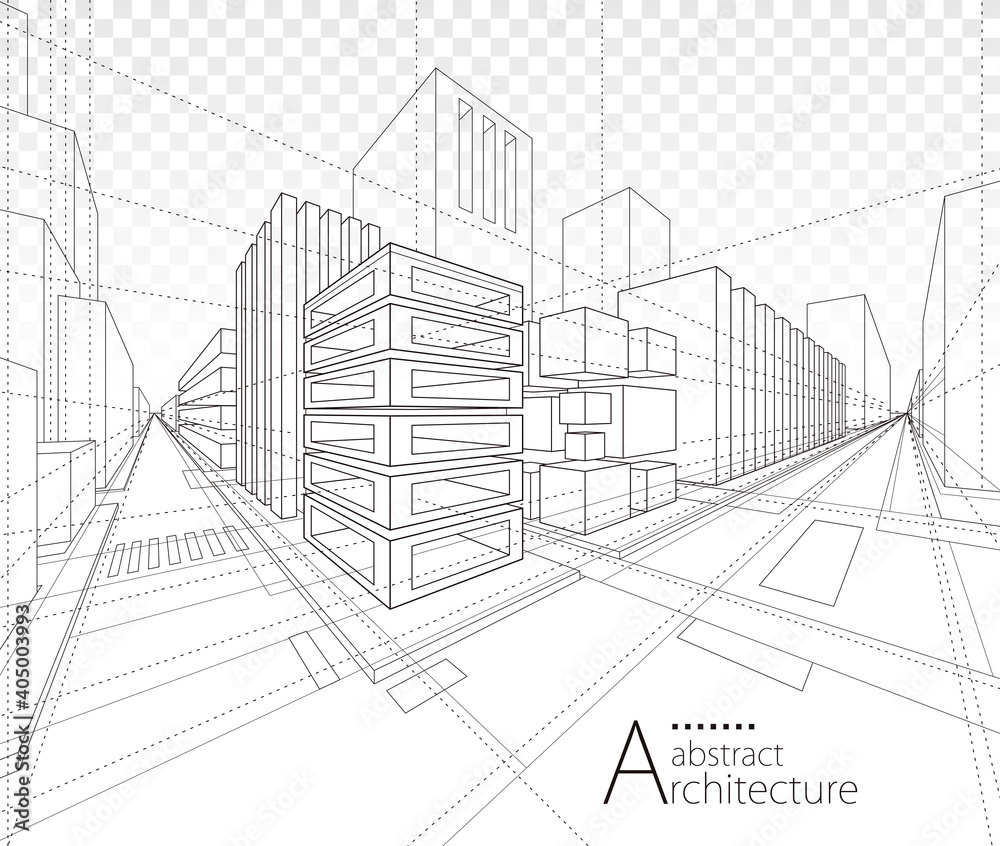 Poster architecture building construction perspective design,abstract modern urban building line drawing.