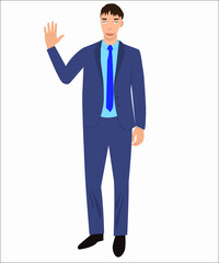 A businessman gesturing a hi sign.