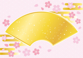 桜と扇と霞の和風背景