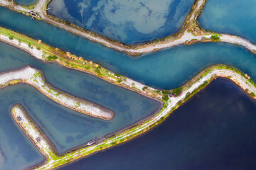 Aerial view of salt evaporation ponds in Aveiro, Portugal