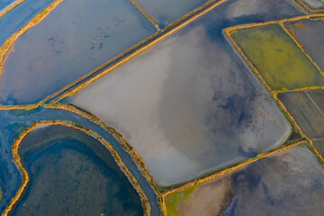 Aerial view of salt evaporation ponds in Aveiro, Portugal