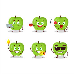 New green apple cartoon character with various types of business emoticons