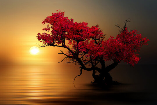 silhouette of tree in sunset