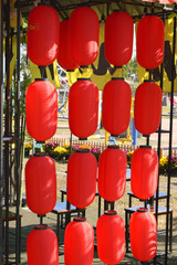 red lanterns in chinese temple