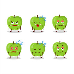 Cartoon character of new green apple with sleepy expression