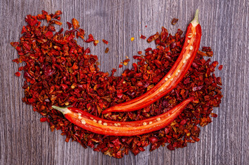 Slices of dry red pepper.