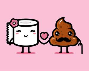 cute tissue and poop couple character design