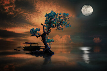 Amazing tree under the moon