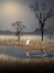 Obrazy na Szkle  mglisty poranek nad jeziorem