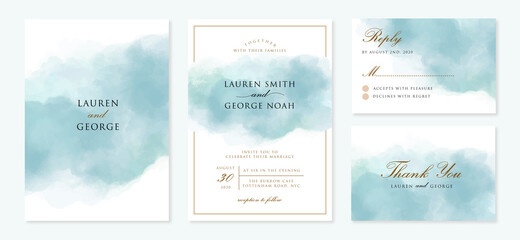 wedding invitation set with abstract blue background