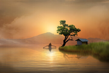 landscape with tree and sunset