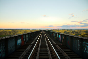 Fototapeta na wymiar Railway Into The Sunset