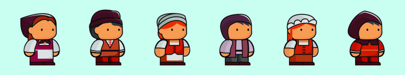 set of peasant cartoon icon design template with various models. vector illustration isolated on blue background