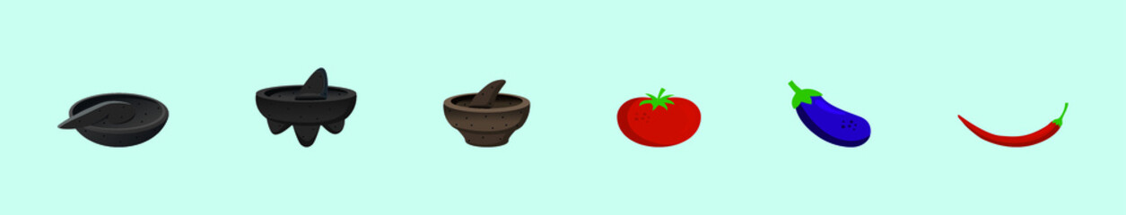 set of mexican molcajette cartoon icon design template with various models. vector illustration isolated on blue background