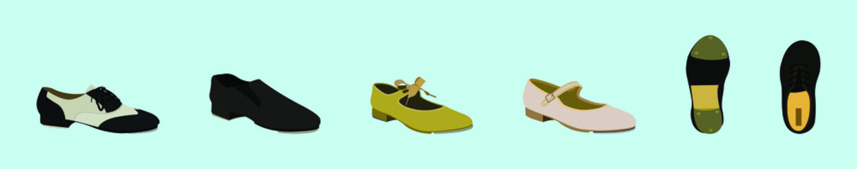 set of tap shoes cartoon icon design template with various models. vector illustration isolated on blue background