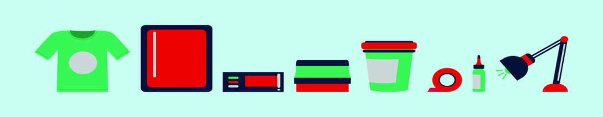 set of screen printing cartoon icon design template with various models. vector illustration isolated on blue background