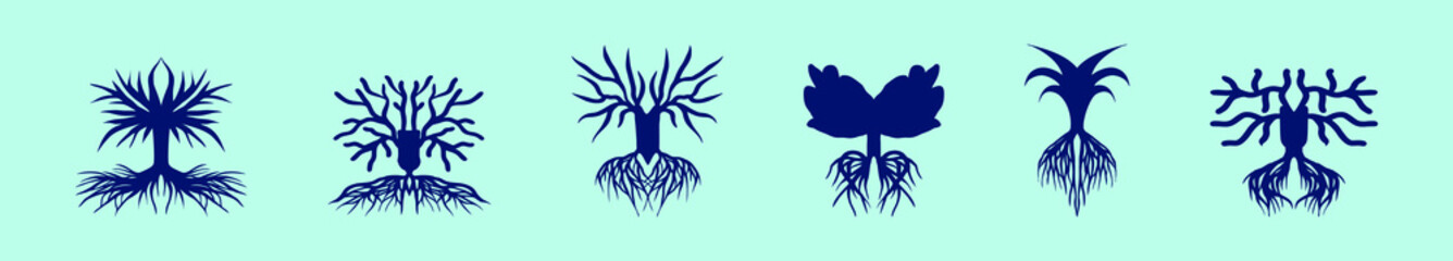 set of tree logo cartoon icon design template with various models. vector illustration isolated on blue background