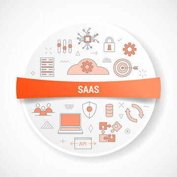 saas software as a service with icon concept with round or circle shape