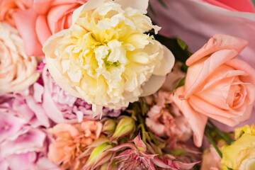 bouquet of delicate pink peony roses. compilation of bouquets.