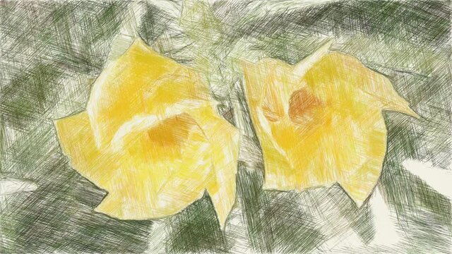art drawing color of Yellow Oleander flower in nature garden