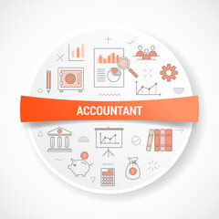 accountant with icon concept with round or circle shape