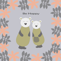 koalas couple with flower and leaf 