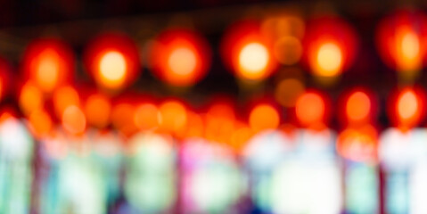 Fototapeta premium Chinese new year lanterns in china town.envelope money, Lanterns festive in restaurant background.Happy chinese new year during covid19 lockdown.stay safe home in holiday.Happy chinese banner image.