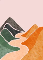 Deurstickers Abstract mountain landscape, oriental style. Minimalist design. Abstract water color. vector background illustration. © Kebon doodle