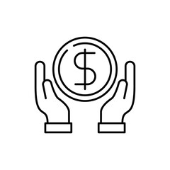 Hand and money vector illustration in simple line art design isolated on white background suitable for savings icon