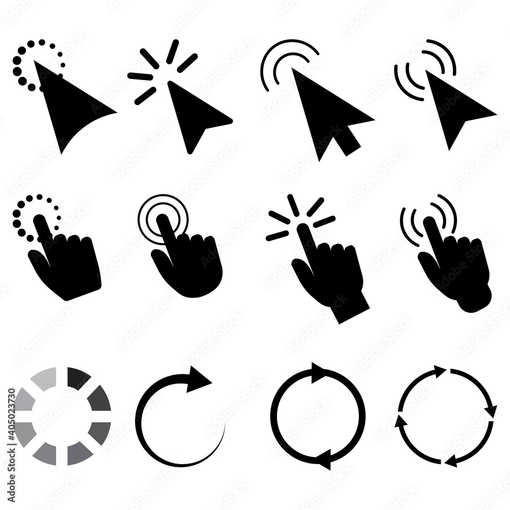 Poster set cursors loading. digital illustration. flat button with set cursors loading. stock image. eps 10