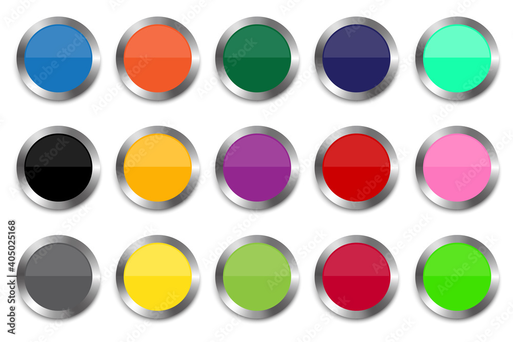 Aufkleber realistic multicolored buttons. colored buttons with metallic outline. elements for web design. stoc