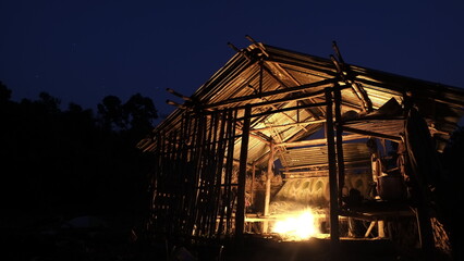 hut at night