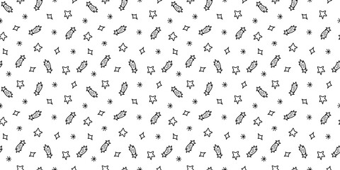 Space black and white doodle seamless pattern - hand drawn line digital paper with space, stars and comet, abstract cute kids seamless background for textile, scrapbooking, wrapping paper