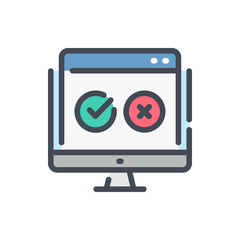 Online survey color line icon. Computer with open tab and checklist vector outline colorful sign.