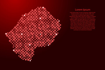 Lesotho map from red pattern rhombuses of different sizes and glowing space stars grid. Vector illustration.