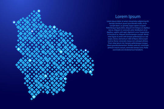 Bolivia map from blue pattern rhombuses of different sizes and glowing space stars grid. Vector illustration.