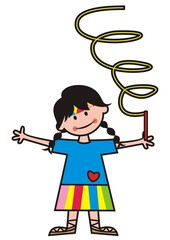 Fitness, girl and ribbon, vector cute illustration